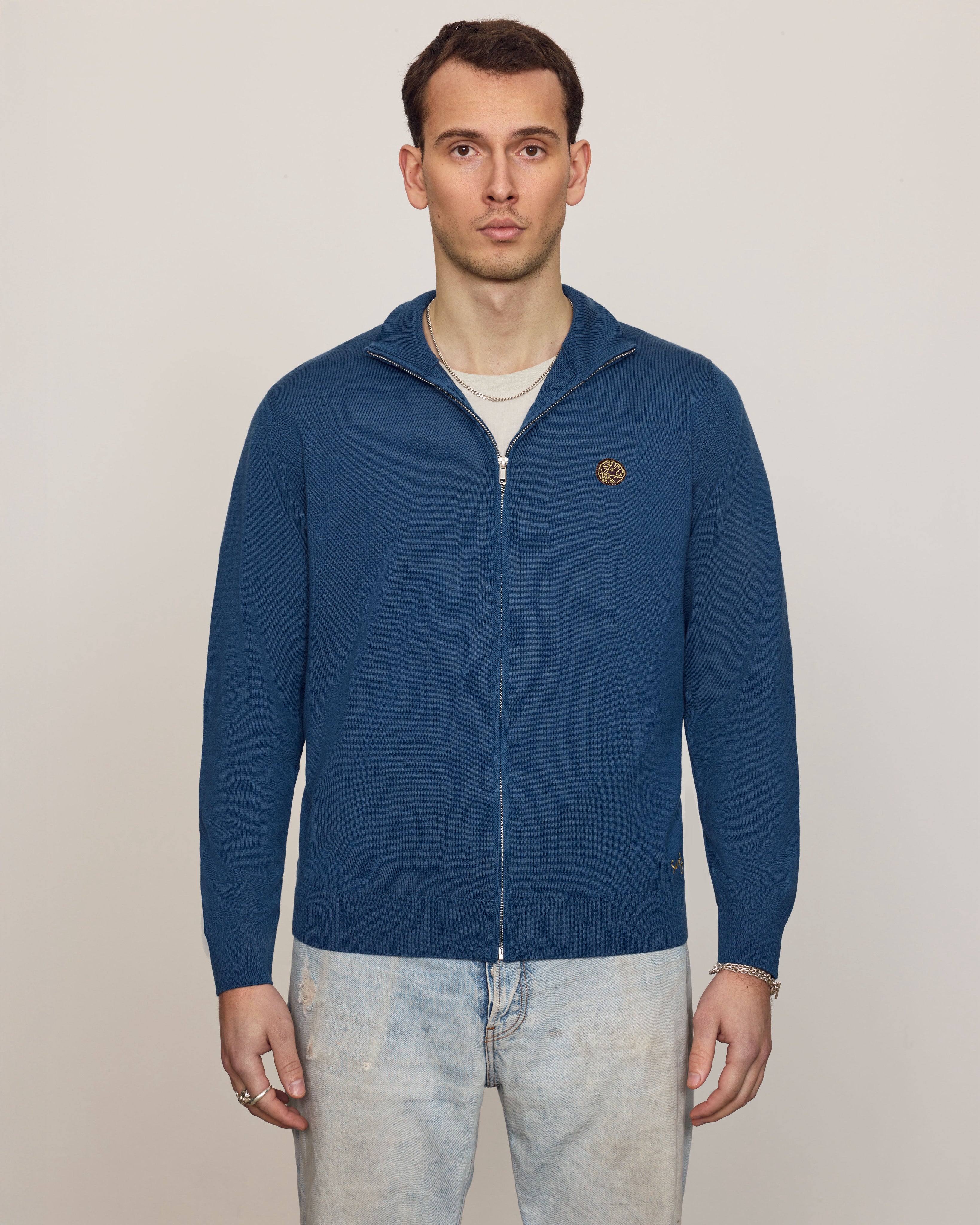 SAVOJ KNOT EMBLEM & SIGNATURE FULL-ZIPP CARDIGAN - OCEAN BLUE