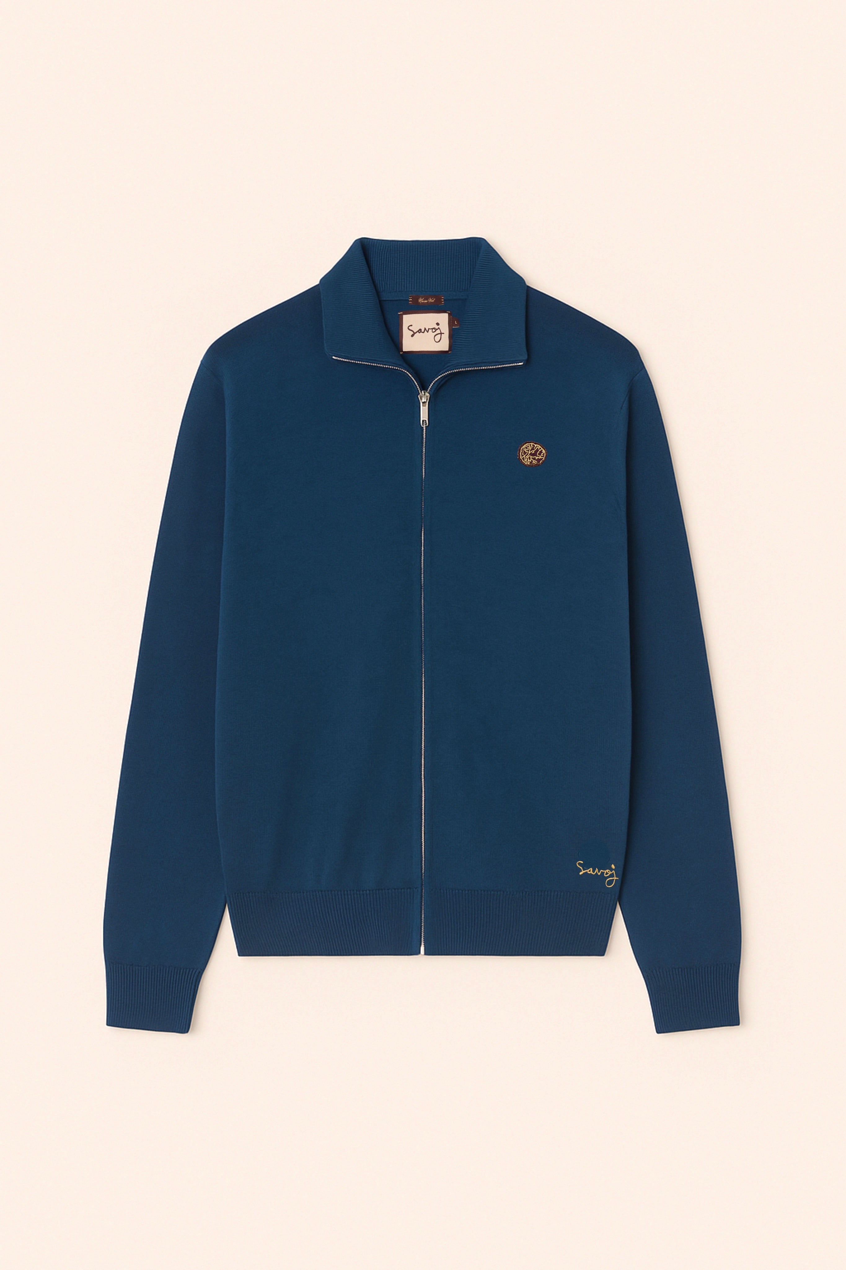 SAVOJ KNOT EMBLEM & SIGNATURE FULL-ZIPP CARDIGAN - OCEAN BLUE